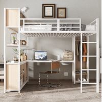 Bett Hochbett modern aus Metall und Holz Weiß 140x200 cm mit Schreibtisch, Kleiderschrank, Stauraum und Lattenrost