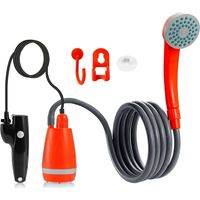 Douche de camping portable extérieure (orange, sans seau) avec débit d'eau de 2,5 à 3,5 L/min, tuyau de 2 m, chargement USB et autonomie de 30 à 60 min.