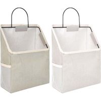 2 Pièces Sac de Rangement Suspendu Mural, Panier de Rangement en Coton et Lin avec Crochet, Poche Rangement Mural avec Cadre en Métal, Gris et Blanc Organisateur Mural Suspendu