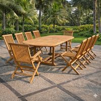 Conjunto de muebles de jardín de teca maciza para 10 a 12 personas - Mesa ovalada + 8 sillas + 2 sillones KAJANG