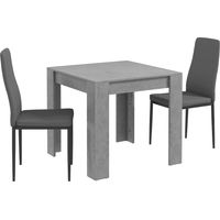 Table cuisine 80x80x76 cm + 2 chaises modernes 41x50x97 cm, gris - Ensemble 3 pièces