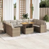 Salon de jardin modulaire 10 pièces en résine tressée beige avec coussins, table extensible et rangements