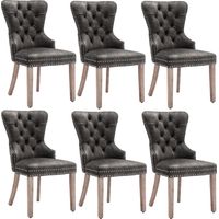 6 chaises velours gris cloutées - Salle à manger/cuisine - Dossier design avec heurtoir, pieds bois massif - Rembourrées