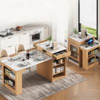 Îlot de cuisine avec roulettes et table extensible amovible, meuble bar multifonction avec prises électriques, meuble de rangement pour cuisine et salle à manger (nature)