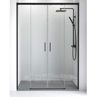 Mampara Ducha Frontal 2 puertas 2 fijos Cristal Templado 6mm Antical Transparente Altura 195cm Perfil Negro Mate 170 cm (Adaptable 167-172cm)