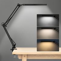 Jiubiaz Lampada da scrivania LED 10W 10 intensità 3 toni luce bianco freddo caldo braccio articolato morsetto metallo pulsante USB