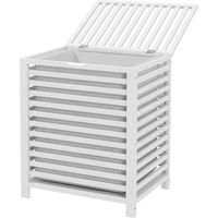 Panier à linge en bambou 55L avec 2 anses et sac amovible 50x36x60 cm Blanc