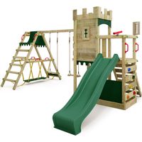 FATMOOSE Spielturm Ritterburg BoldBaron mit Schaukel SurfSwing, 10-jährige Garantie, Integrierter Sandkasten - Grün