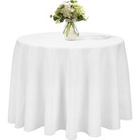 Nappe ronde 240 cm en polyester blanc, infroissable et résistante aux taches, idéale pour une table de mariage, un anniversaire ou toute autre réception. Décoration de table parfaite.
