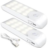 BUNTHAUS Lámpara Nocturna Recargable con Sensor Movimiento (2 PCs con 24 LED), Luces con 3 Modos, Luz Cálida para Armario, Gabinete, Pasillo, Escalera