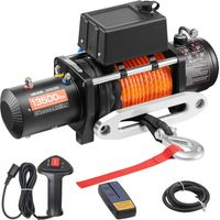 VEVOR Treuil Electrique 12 V CC Capacite de Charge 6100 kg avec Corde Synthetique Φ 9,5 mm x 24 m, Telecommande Sans Fil et Filaire, pour Remorquage SUV Tout-terrain, Jeep, Camion, Remorque, Bateau