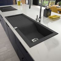 Carea Cuisine & Bain – Évier à encastrer 1 bac noir – Réversible – Dimensions 118x50x18 cm – Vidage automatique inclus – S'encastre dans meuble 60 cm
