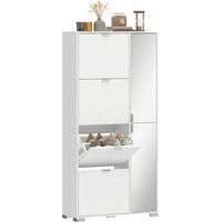 Scarpiera con Specchio, 4 Cassetti Ribalta, Scarpiera Ingresso, Bianco
