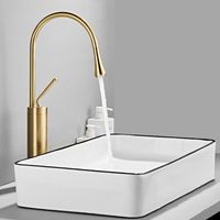 Grifo de lavabo Gold Drop para agua caliente y fría, mezclador para fregadero, grifo alto dorado para lavabo, grifo para baño y cocina (incluye manguera de entrada de agua de 60 cm)