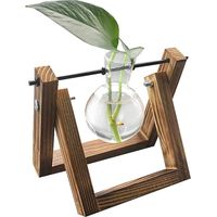 Support décoratif en bois avec vase en verre hydroponique, vase suspendu, vase à fleurs, vase de table, vase décoratif