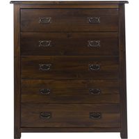 Boston 5 Drawer Chest - Pine - 90 x 40 x 115 cm - Dark Brown