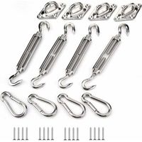 Kit de fixation de voile d'ombrage, kit de fixation de voile d'ombrage en acier inoxydable pour triangle et carré, rectangle, voile d'ombrage