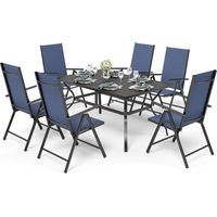 PHIVILLA 6+1 Garden Table and Chairs Set of 6 Patio Seating Folding Chair 6X Adjustable with 7 Seating Positions and Metal Dinning Table Garden Furniture Sets Weather-resistant