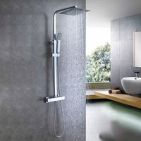 Aica Sanitaire – Colonne de douche thermostatique 20x20cm en laiton – Réglable en hauteur 725-1175mm – Anti-brûlure – Douchette à main incluse