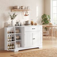 Buffet de cuisine moderne avec tiroir, étagères réglables, petit garde-manger avec compartiments à portes, blanc