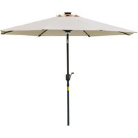 Ombrellone da Giardino inclinabile con Luci LED e Pannello Solare, apertura a manovella, Φ270x245Acm, Crema Bianco