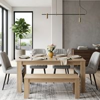 Kosy Koala 6 Seater Modern Oak Effect Dining Table Set with 4 Grey Fabric Chairs & Bench