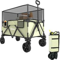 Carro Plegable 180 L con Longitud y Ăngulo del Mango Ajustables y Paredes Laterales Extensibles Carga 120 kg Caqui