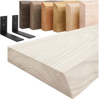 LAMO Manufaktur Étagère murale avec supports en L noirs Étagère 160 cm largeur pour salle de bain, couloir, cuisine style industriel Couleur: blanc, Bord: naturel Qualité artisanale, bois massif
