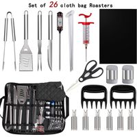 Kit di attrezzi per barbecue in acciaio inossidabile da 26 pezzi con custodia, set per barbecue portatile da esterno, regalo ideale per barbecue per uomini