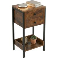 Side Table With Drawer And Shelf - Industrial Wood Effect
