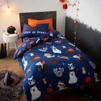 Catherine Lansfield Biancheria da letto Halloween cani Glow in the Dark Set copripiumino singolo con federe blu