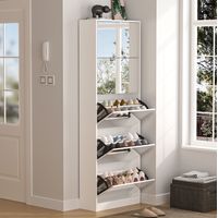 Zapatero con espejo de 5 puertas abatibles, 63 x 23,6 x 185 cm, blanco DESVIAE