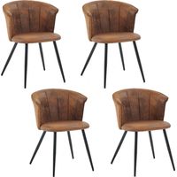 Meubles Cosy – Lot de 4 chaises de salle à manger vintage en microfibre marron – Design scandinave – Structure en métal noir – Hauteur d'assise 47 cm