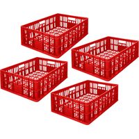 Garronda Bac plastique rectangulaire 69x47x20 cm caisse ouverte empilable ventilée HDPE grande capacité pour stockage transport agriculture entrepôt Boîte de rangement GD-0190 (Rouge) Lot de 4