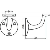 Support de rampe en aluminium sur platine ronde à visser type 3500 - Déport PMR 75 mm - plat - noir - HERMETA
