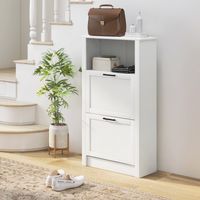 Meuble à chaussures étroit à 2 portes, étagères réglables et compartiment ouvert pour 10 paires de chaussures, 58 x 24 x 105 cm, blanc