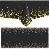 Nappe jetable en feuille d'aluminium anti-taches pour table noire avec confettis dorés
