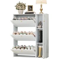 Meuble à chaussures avec 3 abattants et 1 porte, meuble à chaussures étroit, commode à chaussures avec cloisons réglables, rangement à chaussures sur pied pour entrée salon, blanc, 90x25x114cm