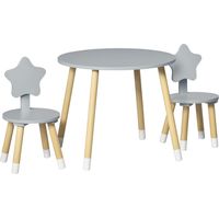 Conjunto de mesa y 2 sillas infantiles – Para bebés de 18 meses en adelante – Madera – Fácil montaje – Gris