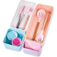 iDesign Organizer cassetti, Pratico organizer scrivania dalla serie di Rosanna Pansino, Organizer cucina in plastica riciclata in set da 4, colorato