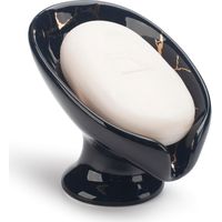Soap Dish, Ceramic Soap Holder, Self Draining Soap Dish Holder, Leaf Shape Soap Bar Holder (Black)