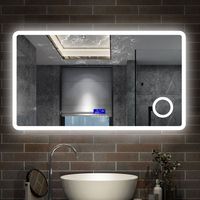 AICA - Specchio con led 120X70cm.Bluetooth + Ingrandimento 3X + orologio + Antiappannamento