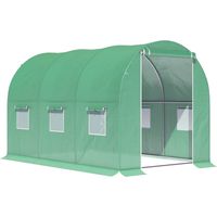 Outsunny – Serre tunnel 6 m² – Châssis tubulaire renforcé en métal galvanisé – Bâche anti-UV 140 g/m² – Porte zippée et 6 fenêtres – Dimensions 3x2x2m – Couleur verte