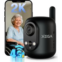 Xega Caméra de Surveillance Intérieure 4G LTE 2K avec Carte SIM – PTZ 355°/60°, Batterie 6000 mAh, Détection PIR, App Mobile, Cloud/TF