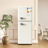Réfrigérateur Congélateur 112 L Double Porte avec LED et Température Réglable, Étagères Ajustables, Crème