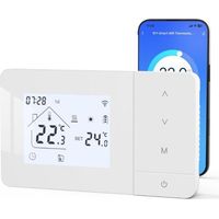 Beok Batteriebetriebener Gasthermostat, Wandmontierter WLAN-Thermostat, 2-Draht-Smart-Thermostat, Tagesprogrammierbar, Batterie- oder USB-Betrieb, Sprachsteuerung über Alexa oder Google Home, Weiß