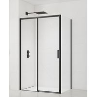 Swiss Aqua Technologies Set porta doccia scorrevole/parete in verro TEX BB 110x80cm con profili neri opachi (SIKOTEXDBB110S80C)