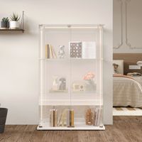 Vetrina in vetro temperato per collezioni, vetrina con 2 ante scorrevoli, serratura e maniglia metallica, mobile di stoccaggio - altezza 123 cm, 3 ripiani, strisce luminose a LED, bianco