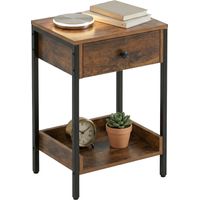 Side Table With Drawer And Shelf - Industrial Wood Effect