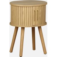 Mesita ovalada escandinava con efecto madera ranurada, 2 puertas correderas